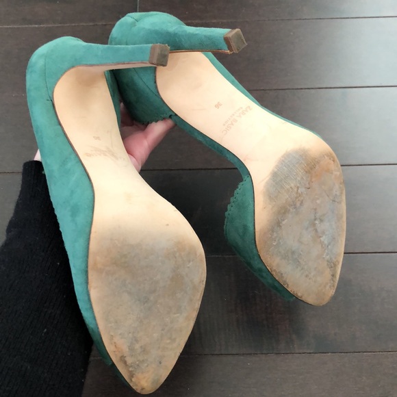 Zara Suede Green Peep Toe Heels - Picture 3 of 8
